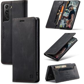 for Samsung Galaxy S22 Case, Vintage Wallet Case Card Holder Kickstand Built-in Magnetic Flip Folio Leather Case for Samsung Galaxy S22 - Black