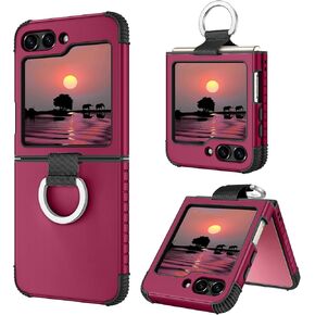 BENTOBEN for Samsung Galaxy Z Flip 6 5G Case with Ring, Heavy Duty 2 in 1 Full Body Rugged Galaxy Z Flip 6 Case Girls Women Boy Men Shockproof Protection Case for Galaxy Z Flip 6 6.7",Wine Red