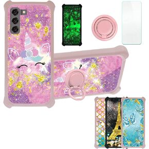 jioeuinly Sky Elite B63 Case Compatible with Sky Devices Elite B63 Phone Case Cover [with Tempered Glass Screen Protector][Hard PC + Soft Silicone][Ring Support] [Gold Glitter+Luminous] JSF-DJS
