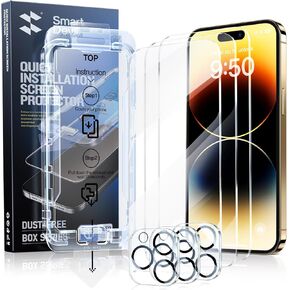 SmartDevil 3-Pack Screen Protector for iPhone 14 Pro Max with 3-Pack Camera Lens Protector, Clear 9H Tempered Glass Film, Super Fast Installation (Dust-Free & Bubble-Free), Alignment Tool