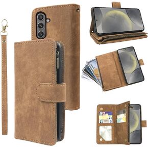 Compatible with Samsung Galaxy S24 Plus S24+ 5G Wallet Case and Premium Vintage Leather Flip Credit Card Holder Stand Cell Folio Purse Phone Cover for Galaxy S24plus 24S + S 24 24+ Women Men Brown
