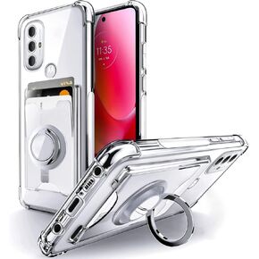 Shields Up for Moto G Play 2023 Case, Moto G Power 2022 Case, Moto G Pure Case, Minimalist Wallet Case with Card Holder & Ring Stand, Drop Protection Slim Cover for Motorola Moto G Play 2023 - Clear
