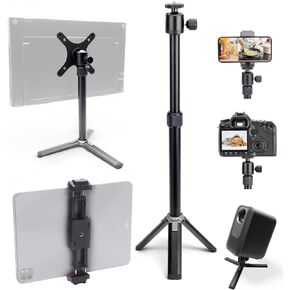 Kado Metal Portable Monitor Stand Tripod, 100x100mm 75x75mm Wall/Arm Mount Adapater Bracket Plate, 360° Ball Head and 1/4" Screw Compact for Phone, Tablet, Projector, Camera and Webcam
