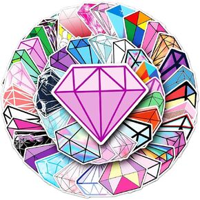 50 Packs Cute Diamond Stickers Water Bottles Laptop Phone Computer Guitar Skateboard Kawaii Holographic Diamond (Simulated) Vinyl Sticker Waterproof Aesthetic Trendy Decals for Teens Girls Adults