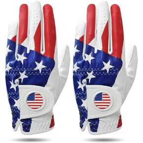 FINGER TEN Golf Gloves Men Right Handed Golfer 2 Pack Left Hand with Ball Marker Leather Premium Weathersof Grip Soft Mens Golf Glove