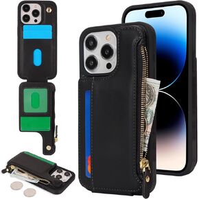 Cavor for iPhone 14 Pro Case with Card Holder,iPhone 14 Pro Wallet Case for Women Men,Phone Case iPhone 14 Pro Case with Wallet,Leather Magnetic Clasp Zipper Pocket Card Slots Cover-Leopard White
