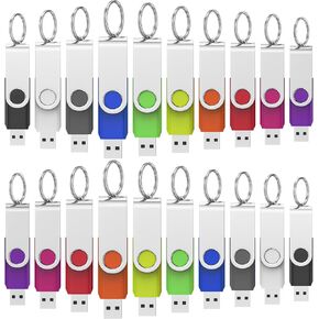 20Pack 8GB USB 2.0 Flash Drive with Keychains,Swivel USB Thumb Drives Memory Stick USB Drive for PC Laptop Computer (Mixcolors)