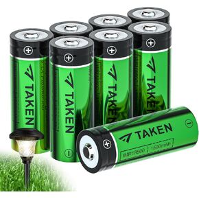 Taken 18500 Rechargeable Batteries, 3.7V 1500mAh Li-ion IMR 18500 Battery with Button Top for Flashlight, Solar Garden Light - 8 Pack in Kuwait