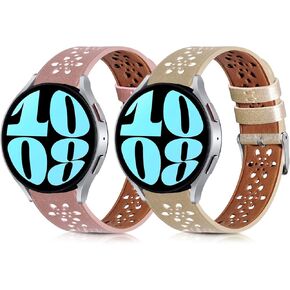20mm Slim Lace Leather Bands for Samsung Galaxy Watch 7/6/5/4 40mm 44mm/Galaxy Watch 6 Classic 43mm 47mm/Galaxy Watch 5 Pro 45mm/Galaxy Watch 4 Classic 42mm 46mm/Vivoactive 3/Vivoactive 5/Garmin Venu Band Women Men