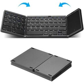Portable Folding Keyboard with touchpad, Rechargeable and Foldable, Suitable for Travel, Compatible with laptops, Tablets, Smartphones, and Windows iOS Android Systems. (Grey)