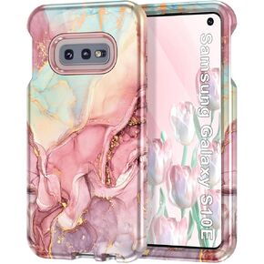 Btscase for Samsung Galaxy S10e Case, Heavy Duty Three Layer Marble Shockproof Full Body Rugged Hard PC+Soft TPU Bumper Drop Protection Women Girls Cover for Galaxy S10e, Rose Gold