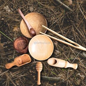 Sensory Bin Tools for Kids Wooden Waldorf Toys Montessori Toys Wooden Scoops Tongs Bowls for Transfer Work Pretend Play and Fine Motor Skills (Set of 8)