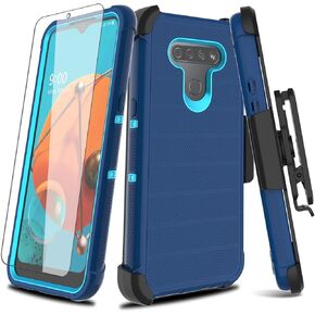 for LG K51 Case, for LG Q51 Case with Soft TPU Screen Protector, [Holster Series] Full Body Heavy Duty Armor Protective Phone Cover with Kickstand Belt Clip Case for LG K51 / LG Reflect (Blue)