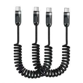 Coiled USB A to USB C 2Pack 5FT Braided Retractable Fast Charging Cable for Car, Compatible with iPhone 16/15/14/12 Pro Max/Galaxy S24/S23/S22, Supports Car Play & Android Auto-Black
