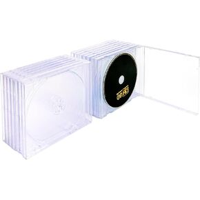 Standard Single Clear CD Jewel Case - Pack of 15, cd holder case with Assembled Black Tray