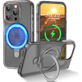 Stronger Magnetic for iPhone 14 Pro Case with Stand,PC+TPU Dual Layer 14 Pro Case,Compatible with MagSafe,[Military Drop Protection] Shockproof Phone Case [Anti Yellowing] 6.1inch,Clear