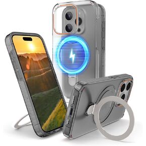 Stronger Magnetic for iPhone 14 Pro Case with Stand,PC+TPU Dual Layer 14 Pro Case,Compatible with MagSafe,[Military Drop Protection] Shockproof Phone Case [Anti Yellowing] 6.1inch,Clear