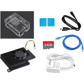 for Raspberry Pi 5 Starter Kit Includes with Aluminium Pi5 Active Cooler, 27W USB Type-C Power Supply, 64GB SD Card, TF Card Reader, Pi5 Case, HDMI Cable, Ethernet Cable (7 Items)