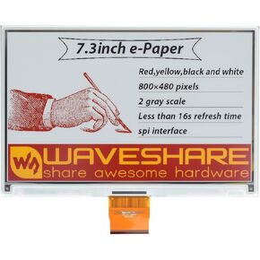 waveshare 7.3inch e-Paper (G) Raw Display Compatible with Raspberry Pi 4B/3B+/3B/2B/B+/A+/Zero/Zero W/WH/Zero 2W 800 × 480 Resolution SPI Interface Red/Yellow/Black/White Supports Jetson Nano