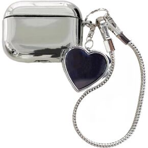 Case Compatible with AirPods Pro 2 / Airpods Pro Cases, Shockproof Protective Cover Mirror Silver Plating Soft Skin with Butterfly Chain Pendant Keychain 02