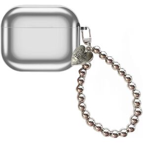 Case Compatible with AirPods Pro 2 / Airpods Pro Cases, Shockproof Protective Cover Mirror Silver Plating Soft Skin with Butterfly Chain Pendant Keychain 02