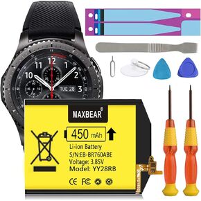 MAXBEAR Gear S3 Frontier Battery, 450mAh Replacement Battery EB-BR760ABE for Samsung Gear S3 Frontier(SM-R760) and Gear S3 Classic,SM-R770,BR760,R765,GH43-04699A Battery with Repair Tool Kit