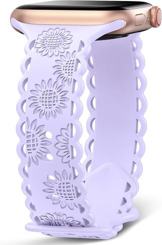 Sunflower Engraved Band Compatible with Apple Watch Band 40mm 41mm 38mm 42mm 44mm 45mm 49mm Women,Lace Hollow-out Sport Soft Floral Silicone Strap for iWatch Series 9 8 6 5 4 3 2 1 SE Ultra Ultra 2 in Saudi Arabia