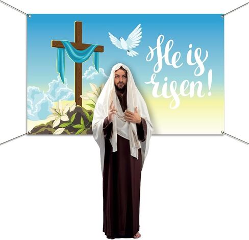 Pudodo He is Risen لافتة خلفية لعيد الفصح المسيحي والصليب الزنبق الديني لحفلات العطلات والتصوير الفوتوغرافي لتزيين الحائط (3.6 × 5.9 قدم) in Kuwait