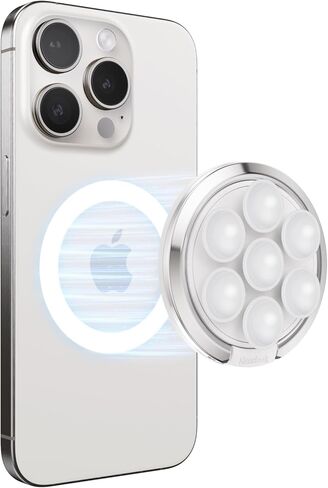 Magnetic Suction Cup Phone Ring Grip, Phone Suction Grip for MagSafe with Adjustable Ring Stand, Hands-Free Suction Phone Case for iPhone 15/14/13/12 Series for Make Up & Selfies Classic White in Kuwait