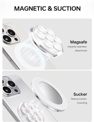 Magnetic Suction Cup Phone Ring Grip, Phone Suction Grip for MagSafe with Adjustable Ring Stand, Hands-Free Suction Phone Case for iPhone 15/14/13/12 Series for Make Up & Selfies Classic White in Kuwait