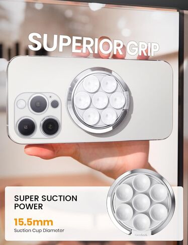 Magnetic Suction Cup Phone Ring Grip, Phone Suction Grip for MagSafe with Adjustable Ring Stand, Hands-Free Suction Phone Case for iPhone 15/14/13/12 Series for Make Up & Selfies Classic White in Kuwait