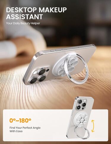 Magnetic Suction Cup Phone Ring Grip, Phone Suction Grip for MagSafe with Adjustable Ring Stand, Hands-Free Suction Phone Case for iPhone 15/14/13/12 Series for Make Up & Selfies Classic White in Kuwait