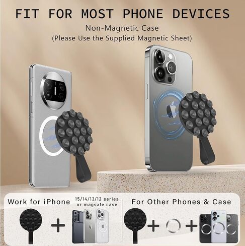 Suction Cup Phone Mount [Upgraded 19 Suction Cups], Hands-Free Mirror Shower Wall Phone Holder Mount for iPhone/Samsung/Google,TikTok Creator, Videos, Selfies in Saudi Arabia