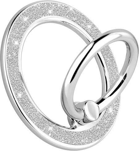 Glitter Magnetic Phone Ring Holder for iPhone 15 14 13 12 Pro Max Plus Series Magsafe Accessories, 360° Rotatable Finger Grip Kickstand Wireless Charging，Silver in Saudi Arabia