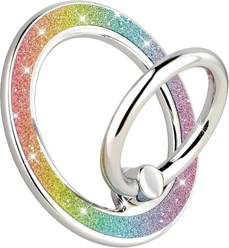 Glitter Magnetic Phone Ring Holder for iPhone 15 14 13 12 Pro Max Plus Series Magsafe Accessories, 360° Rotatable Finger Grip Kickstand Wireless Charging，Silver in Saudi Arabia