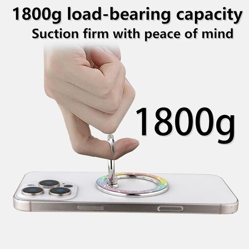 Glitter Magnetic Phone Ring Holder for iPhone 15 14 13 12 Pro Max Plus Series Magsafe Accessories, 360° Rotatable Finger Grip Kickstand Wireless Charging，Silver in Saudi Arabia