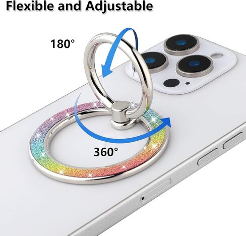 Glitter Magnetic Phone Ring Holder for iPhone 15 14 13 12 Pro Max Plus Series Magsafe Accessories, 360° Rotatable Finger Grip Kickstand Wireless Charging，Silver in Saudi Arabia