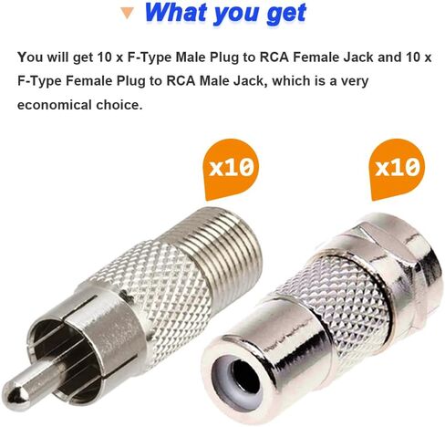 محول RCA ذكر إلى F أنثى ومحول RCA أنثى إلى F ذكر، قابس فيديو من النوع F إلى RCA، موصل محول كابل محوري لـ Atari 2600، 7800 Sega، جهاز الاستقبال، وحدة تحكم الألعاب، تلفزيون (20 حزمة) in Saudi Arabia