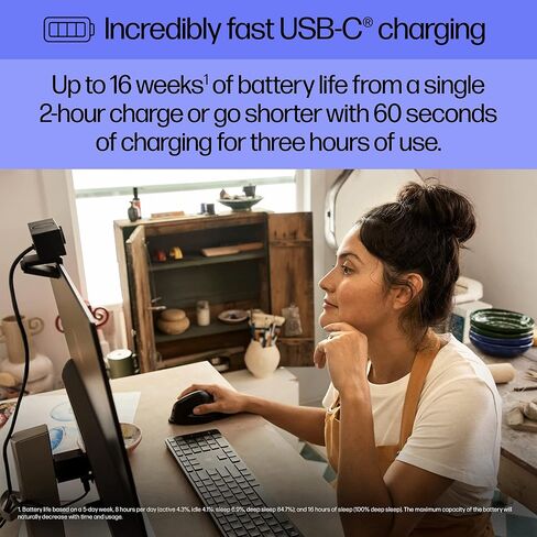 HP 920 ماوس عمودي مريح لاسلكي بلوتوث 5.3 ودونجل USB، 5 أزرار قابلة للبرمجة، بطارية 16 أسبوع، أجهزة متعددة، أنظمة تشغيل متعددة (متجددة) in Saudi Arabia
