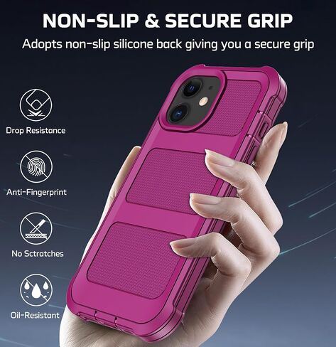 for iPhone 11 Case, [Built-in Screen Protector] Military Grade Drop Protection Cover Heavy Duty Rugged Shockproof Phone Case for iPhone 11 with Kickstand & Belt Clip Holster 6.1" (Wine) in Saudi Arabia