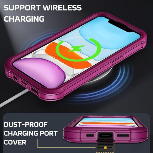 for iPhone 11 Case, [Built-in Screen Protector] Military Grade Drop Protection Cover Heavy Duty Rugged Shockproof Phone Case for iPhone 11 with Kickstand & Belt Clip Holster 6.1" (Wine) in Saudi Arabia