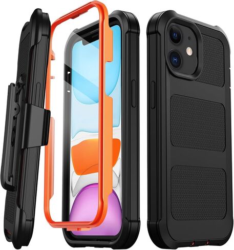 جراب iPhone 11، [واقي شاشة مدمج] غطاء حماية من السقوط من الدرجة العسكرية جراب هاتف متين ومقاوم للصدمات لهاتف iPhone 11 مع مسند ومشبك حزام 6.1 بوصة (نبيذ) in Kuwait