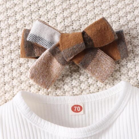 Douhoow Infant Girl Fall Outfits Baby Girl Romper Plaid Suspender Dress Skirt with Headband 3Pcs Festival Clothes in Kuwait