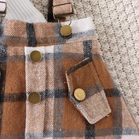 Douhoow Infant Girl Fall Outfits Baby Girl Romper Plaid Suspender Dress Skirt with Headband 3Pcs Festival Clothes in Kuwait