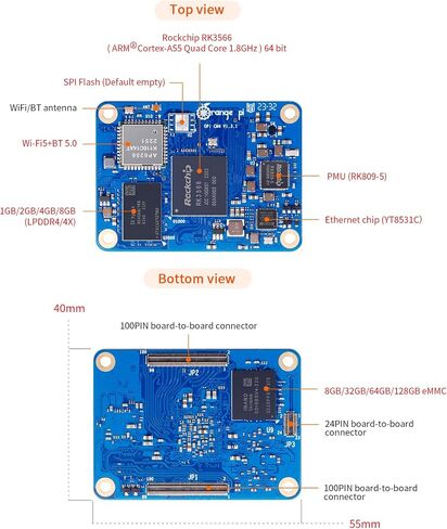 Orange Pi CM4 4G32GB مع لوحة قاعدة RK3566 رباعية النواة 64 بت كمبيوتر لوحي واحد، تردد 1.8 جيجا هرتز واي فاي وبلوتوث 5.0 مدمج RKNN NPU AI Accelerator (4G32G+لوحة أساسية) in Saudi Arabia