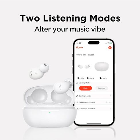 سماعات أذن 1MORE Z30 Sleep للنوم الجانبي، سماعات رأس صغيرة للنوم، سماعات أذن مريحة لإلغاء الضوضاء، بلوتوث 5.3، ضوضاء بيضاء مدمجة، 5 مؤقتات إيقاف تلقائي، وقت تشغيل 32 ساعة، سماعات أذن للنوم غير مرئية in Kuwait