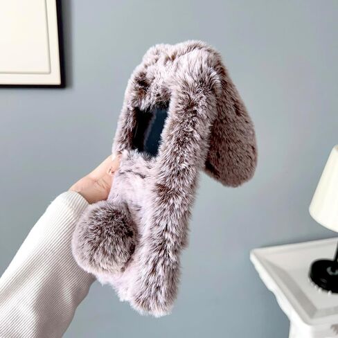 Omio for Samsung Galaxy Z Flip 6 Rabbit Fur Plush Case, Warm Plush Cute Case for Girls Women Fluffy Furry Back Cover Slim Shockproof Cover for Samsung Galaxy Z Flip 6 5G, Brown in Saudi Arabia