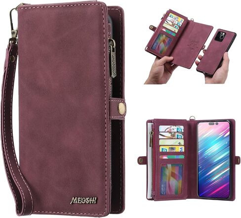 iPhone 14 Pro Flip Leather Wallet Detachable Case Card Slots Holder Zipper Purse Magnetic Cover Hand Strap Cash Pocket Pouch Wallet for iPhone 14 Pro Wonman Man (Brown) in Kuwait