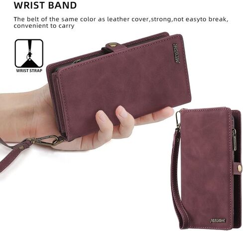 iPhone 14 Pro Flip Leather Wallet Detachable Case Card Slots Holder Zipper Purse Magnetic Cover Hand Strap Cash Pocket Pouch Wallet for iPhone 14 Pro Wonman Man (Brown) in Kuwait