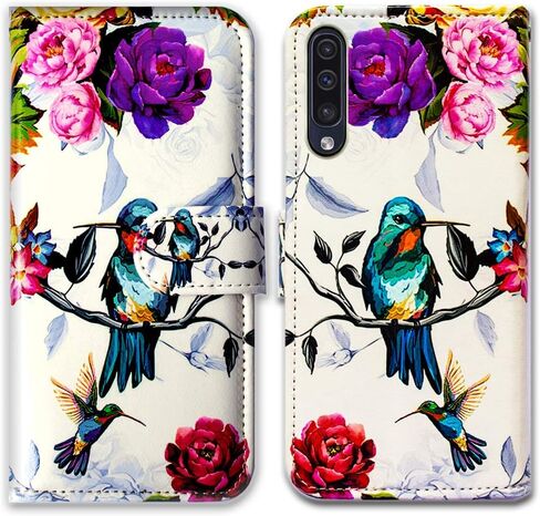 Bcov Case for Galaxy A50, Hummingbird in Flowers Leather Flip Wallet Case Cover with Card Slot Holder Kickstand for Samsung Galaxy A50 in Saudi Arabia